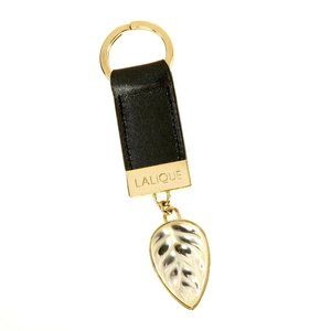 Lalique Key Ring Crystal Leaf Leather Gold Tone